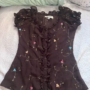 Romy Women's Floral Embroidered Black Top